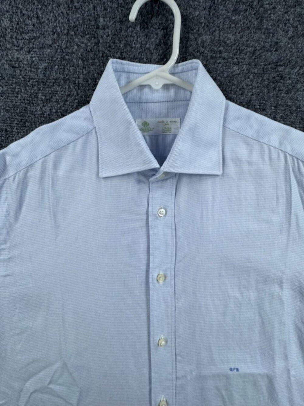 Borrelli GFB Monogram Blue 16.5 Button Up Shirt Long Sleeve Men Spread Adult